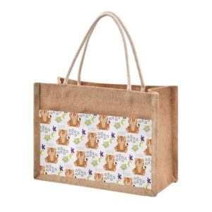 jute tote burlap bag tiger white purple animal cute star moon dots gift bag women diy work grocery storage bag