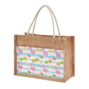 jute tote burlap bag tropical pineapple cute watermelon striped summer lemon gift bag women diy work grocery storage bag