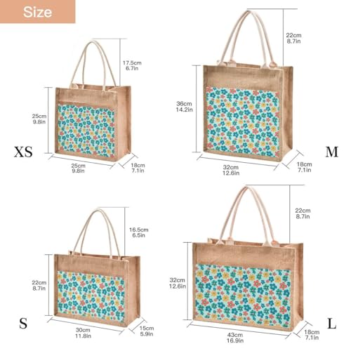 Jute Burlap Tote Bag Scattered Daisy Floral Flowers Country Garden Green Yellow Summer Spring Large Capacity Reusable Grocery Shopping Storage Bag