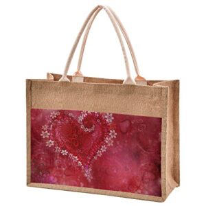 sinestour valentine''s day heart jute tote bag jute gift bags with handle burlap tote bag with canvas front pocket jute bags beach bags for women beach tote bag