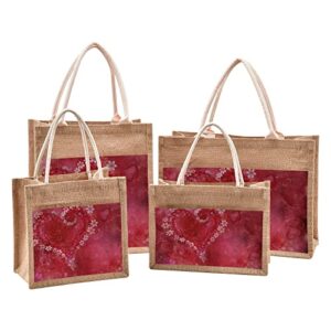 Sinestour Valentine''s Day Heart Jute Tote Bag Jute Gift Bags with Handle Burlap Tote Bag with Canvas Front Pocket Jute Bags Beach Bags for Women Beach Tote Bag