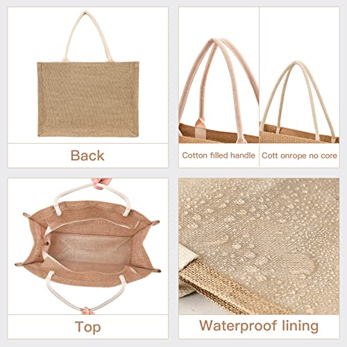 Sinestour Valentine''s Day Heart Jute Tote Bag Jute Gift Bags with Handle Burlap Tote Bag with Canvas Front Pocket Jute Bags Beach Bags for Women Beach Tote Bag