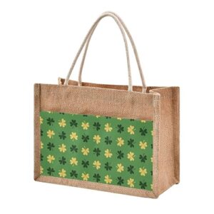 jute tote burlap bag patrick's day clover leaves shamrock green yellow gift bag women diy work grocery storage bag