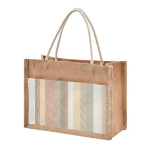 jute tote burlap bag yellow red green striped stripes geometric classic gift bag women diy work grocery storage bag