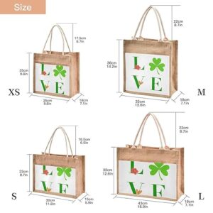 Jute Tote Burlap Bag Green Love Letter Clover Shamrock St Patrick's Day Gift Bag Women DIY Work Grocery Storage Bag