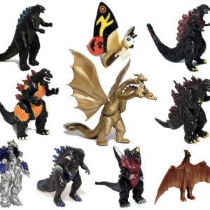 TwCare Set of 10 Godzilla Toys, Movable Joint Action Figures, King of The Monsters vs Kong Mini Dinosaur Mothra Imago Burning Heisei Mecha Ghidorah Playsets Kids Birthday Cake Toppers Pack