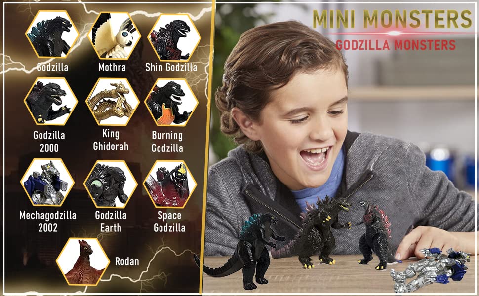 TwCare Set of 10 Godzilla Toys, Movable Joint Action Figures, King of The Monsters vs Kong Mini Dinosaur Mothra Imago Burning Heisei Mecha Ghidorah Playsets Kids Birthday Cake Toppers Pack