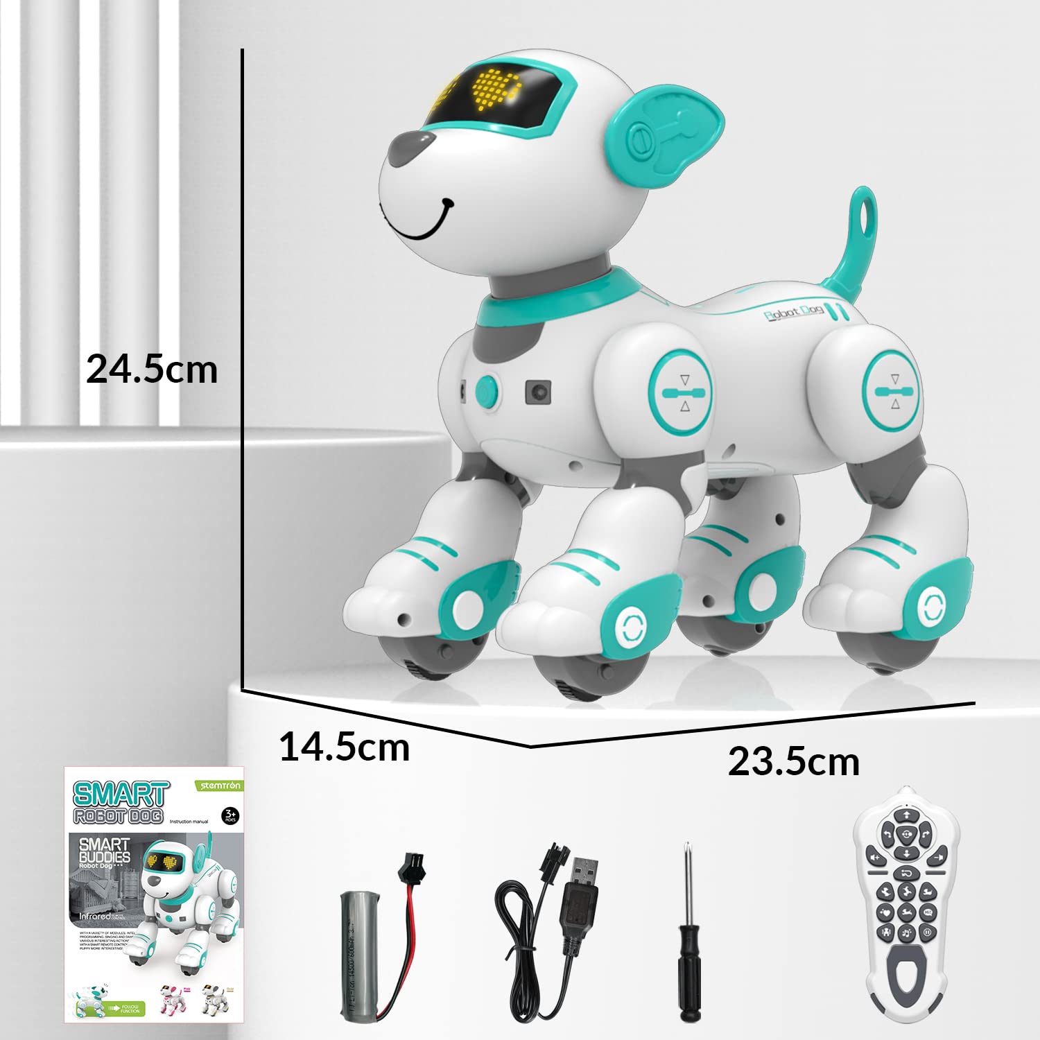 STEMTRON Programmable Remote Control Robot Cat Robot Dog for Kids, Interactive Robotic Dog Robotic Cat, Robo Dog Robo Cat, RC Robot with Touch Sensing, LED Eyes, Dance & Music