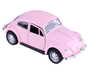 berry president 1967 classic beetle bug vintage 1/32 scale diecast metal pull back car model toy for gift/kids (pink)