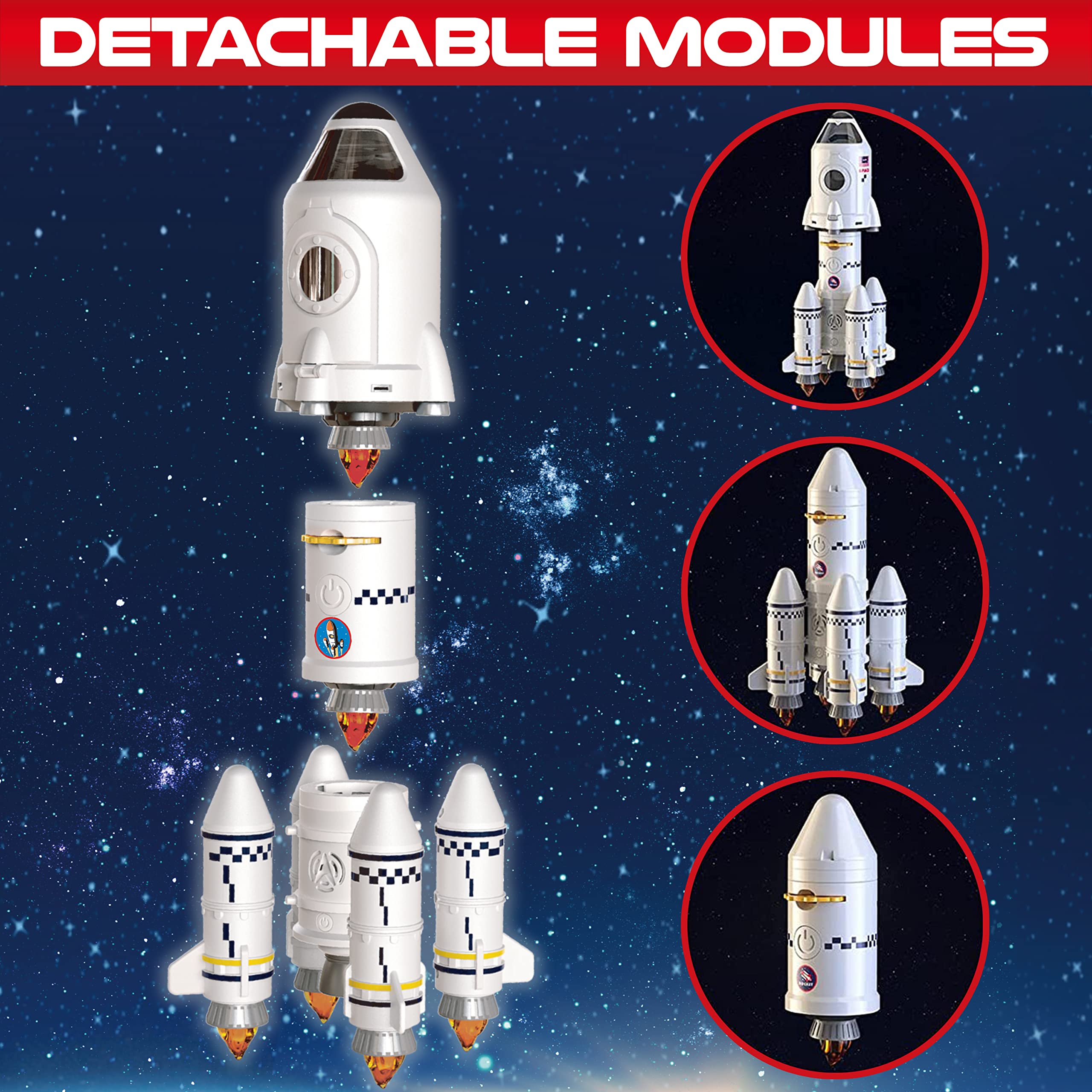 BLOONSY Rocket Ship Toys for Kids | Space Shuttle Toys Model with Astronaut Figures | Space Toys for Kids 3 5 8 10 Years Old