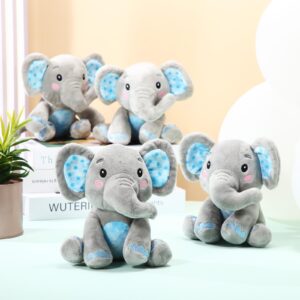 Libima 4 Pcs Small Elephant Stuffed Animals Bulk 6 Inch Cute Elephant Plush Sets Soft Cuddly Stuffed Elephants for Boys Girls Baby Birthday Baby Shower Gender Reveal Party Supplies Decor (Blue)