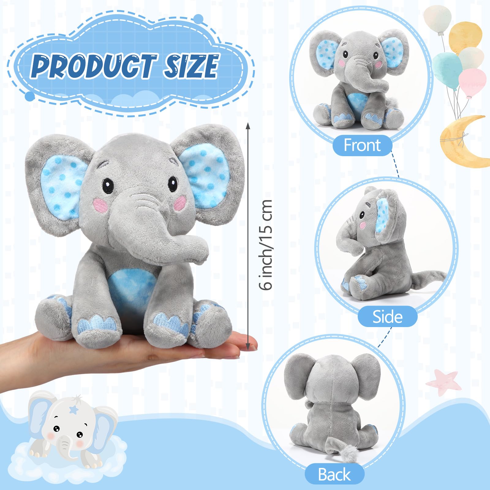 Libima 4 Pcs Small Elephant Stuffed Animals Bulk 6 Inch Cute Elephant Plush Sets Soft Cuddly Stuffed Elephants for Boys Girls Baby Birthday Baby Shower Gender Reveal Party Supplies Decor (Blue)