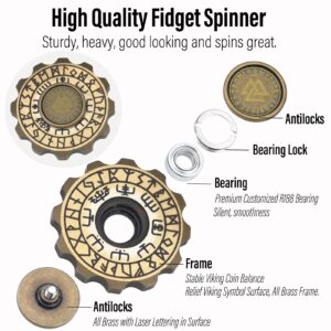 Freelove Viking Pirate & Gossip Design Fidgets Spinners, Copper Metal Spinner Fidget Toy Prime for Adults, Premium Bearing for 4~6 Mins, Autism Sensory ADHD Anxiety Stress Reduce Figet Spiner, Brass