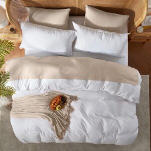 Nestl White Duvet Cover Full Size - Soft Double Brushed Full Size Duvet Cover Set, 3 Piece, with Button Closure, 1 Duvet Cover 80x90 inches and 2 Pillow Shams