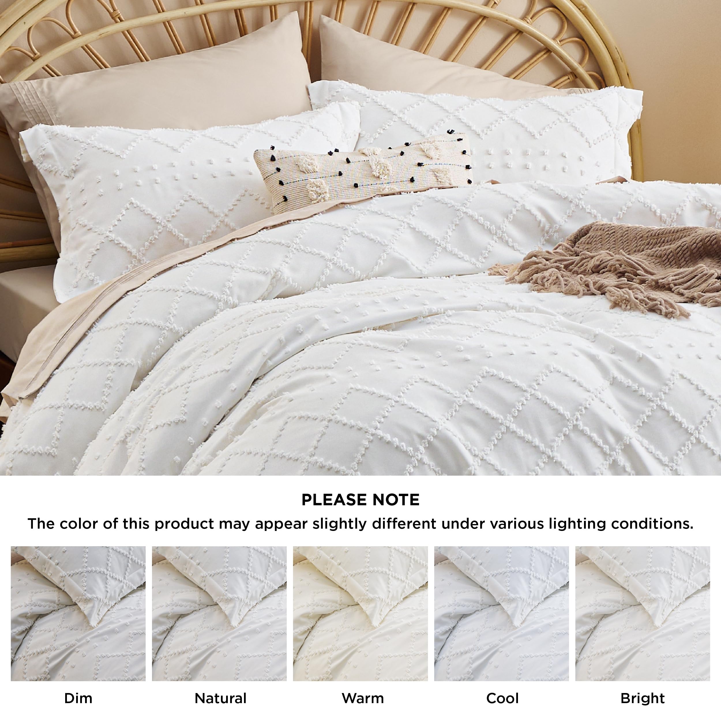 Bedsure Twin/Twin XL Duvet Cover - Duvet Cover Twin Size, Twin Boho Bedding for All Seasons, 2 Pieces Embroidery Shabby Chic Home Bedding Duvet Cover (White, Twin/Twin XL, 68x90)