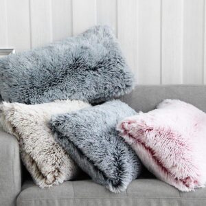 Uhomy 2 Packs Home Decorative Luxury Series Super Soft Plush Faux Fur Rectangular Pillow Cover Cushion Case for Sofa/Beding 12x20 Inch 30x50 Cm, Red Burgundy Ombre