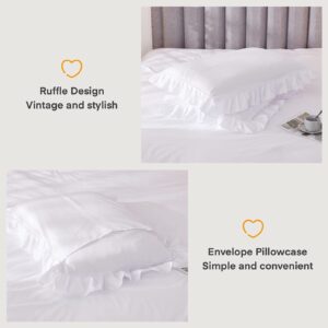 Andency White Comforters Queen Size, 3 Pieces Solid Shabby Chic Farmhouse Bedding Comforters & Sets, Lightweight Fluffy All Season Soft Down Alternative Bed Set for Women Men