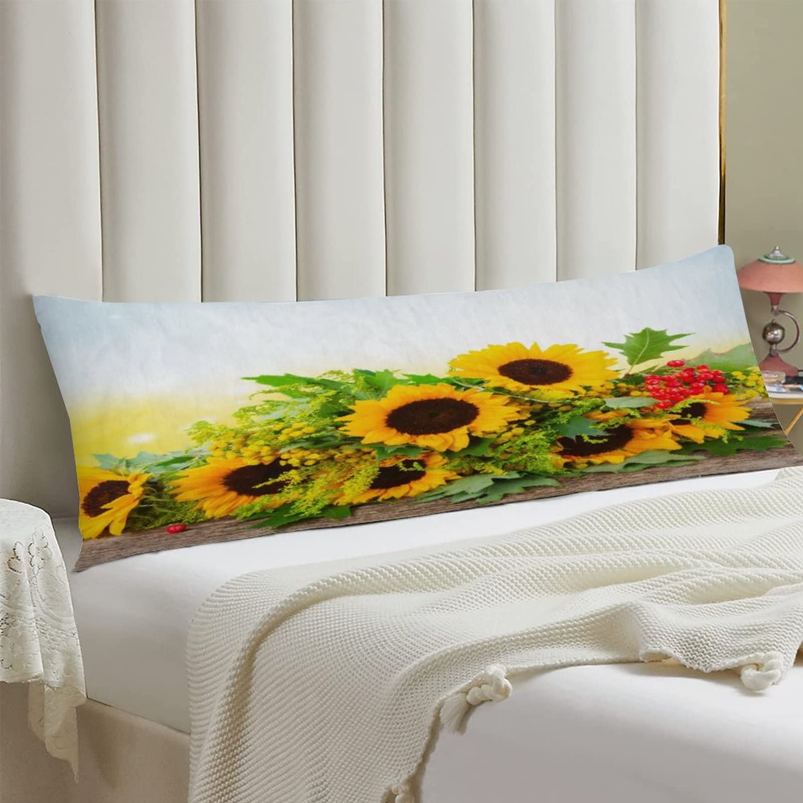 AIRMARK Sunflowers Body Pillow Cover,Sunflowers with Green Leaves Printed Long Pillow Cases Protector with Zipper Decor Soft Large Covers Cushion for Beding,Couch,Sofa,Home Gift 20"x54"