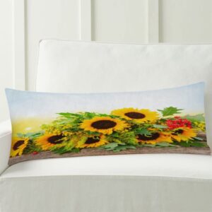 AIRMARK Sunflowers Body Pillow Cover,Sunflowers with Green Leaves Printed Long Pillow Cases Protector with Zipper Decor Soft Large Covers Cushion for Beding,Couch,Sofa,Home Gift 20"x54"