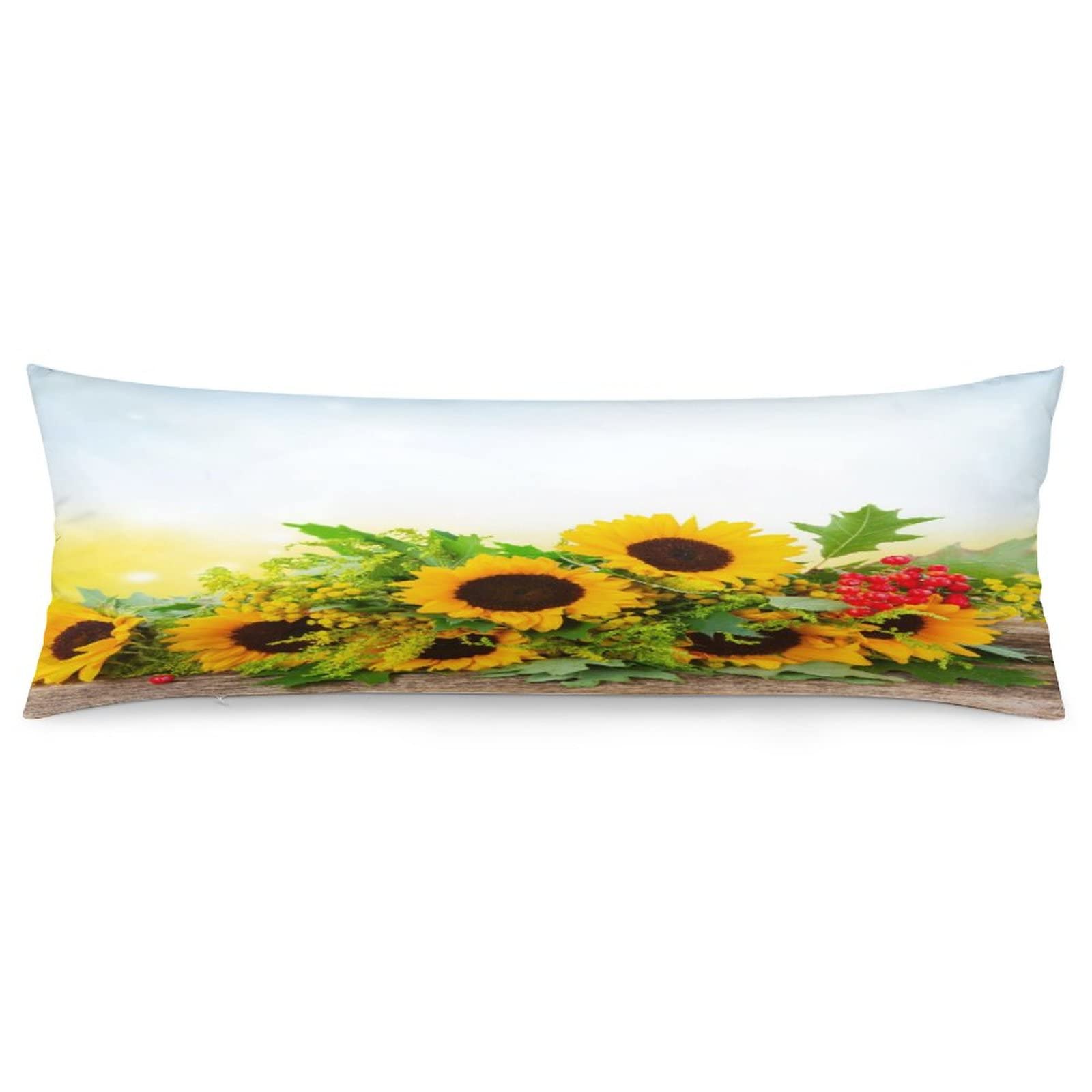 AIRMARK Sunflowers Body Pillow Cover,Sunflowers with Green Leaves Printed Long Pillow Cases Protector with Zipper Decor Soft Large Covers Cushion for Beding,Couch,Sofa,Home Gift 20"x54"