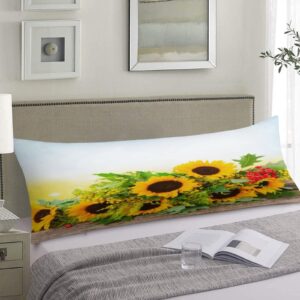 AIRMARK Sunflowers Body Pillow Cover,Sunflowers with Green Leaves Printed Long Pillow Cases Protector with Zipper Decor Soft Large Covers Cushion for Beding,Couch,Sofa,Home Gift 20"x54"