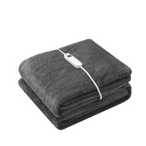 Wapaneus Foot Pocket Heated Blanket Electric Throw with 10 Heating Levels and Auto Shut Off, Flannel Fast-Heating Heated Throw 50" x 60", Machine Washable, Dark Grey