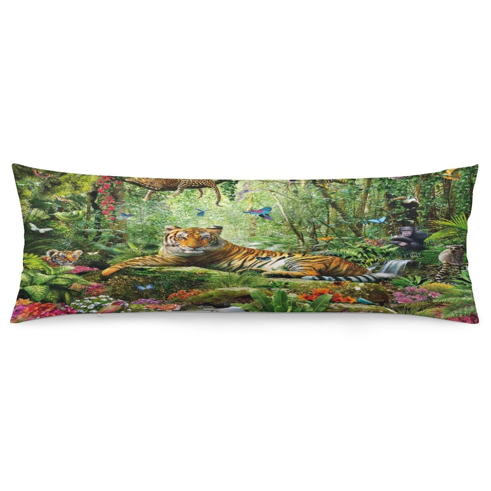 AIRMARK Body Pillow Cover,Forest Animal in Tropical Rainforest Landscape Printed Long Pillow Cases Protector with Zipper Decor Soft Large Covers Cushion for Beding,Couch,Sofa,Home Gift 20"x54"