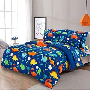 LinenTopia 8 Piece Dinosaur Queen Bedding Set for Boys, Bed in a Bag, Kids Comforter Set with Bed Sheets, Pillow Case, Toy Pillow, Toddler Bedroom Kit, Dinosaur Room Decor for Boys, Queen Size