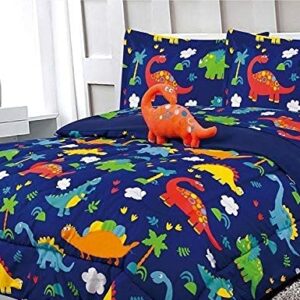 LinenTopia 8 Piece Dinosaur Queen Bedding Set for Boys, Bed in a Bag, Kids Comforter Set with Bed Sheets, Pillow Case, Toy Pillow, Toddler Bedroom Kit, Dinosaur Room Decor for Boys, Queen Size