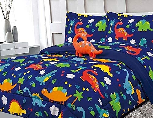 LinenTopia 8 Piece Dinosaur Queen Bedding Set for Boys, Bed in a Bag, Kids Comforter Set with Bed Sheets, Pillow Case, Toy Pillow, Toddler Bedroom Kit, Dinosaur Room Decor for Boys, Queen Size