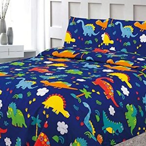 LinenTopia 8 Piece Dinosaur Queen Bedding Set for Boys, Bed in a Bag, Kids Comforter Set with Bed Sheets, Pillow Case, Toy Pillow, Toddler Bedroom Kit, Dinosaur Room Decor for Boys, Queen Size