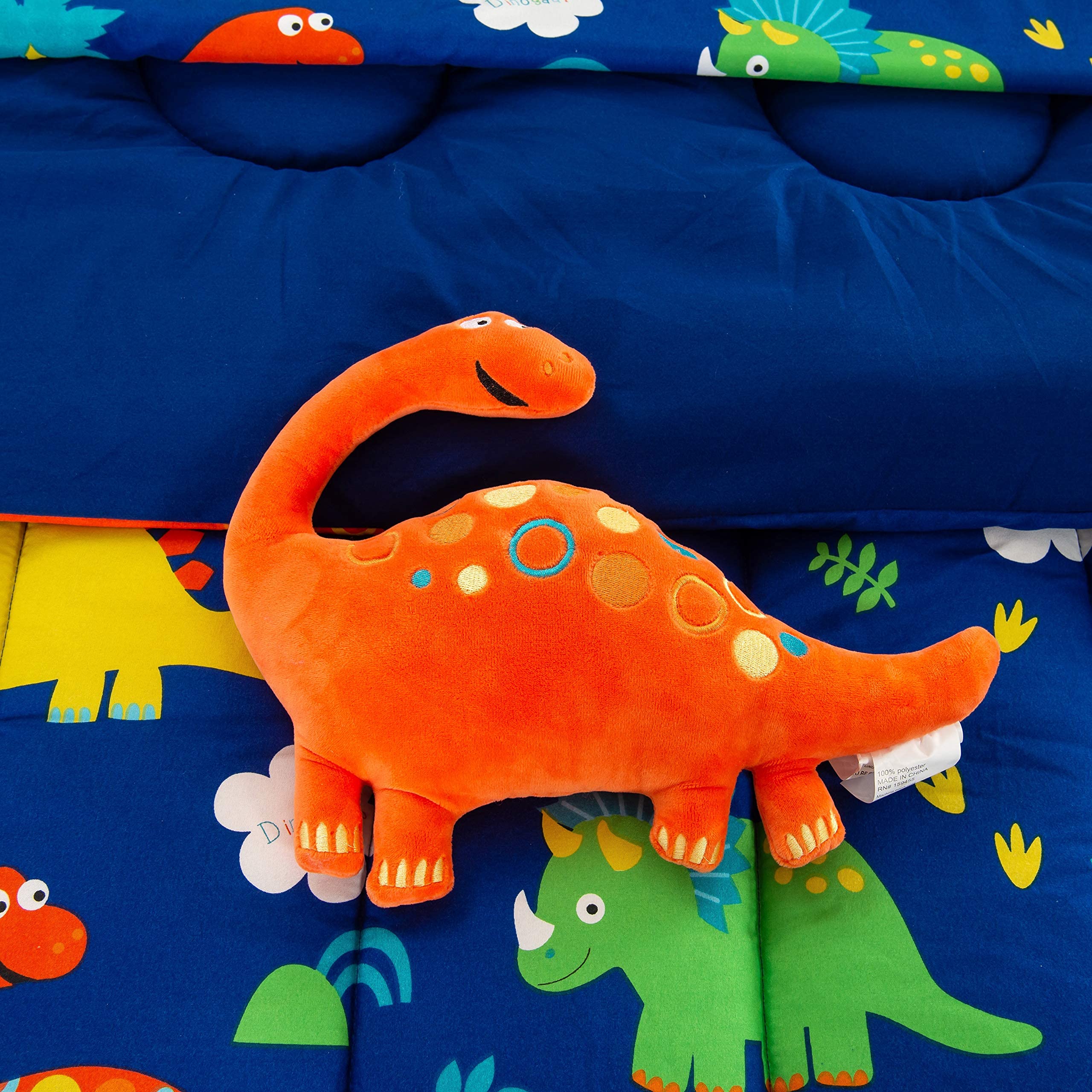 LinenTopia 8 Piece Dinosaur Queen Bedding Set for Boys, Bed in a Bag, Kids Comforter Set with Bed Sheets, Pillow Case, Toy Pillow, Toddler Bedroom Kit, Dinosaur Room Decor for Boys, Queen Size