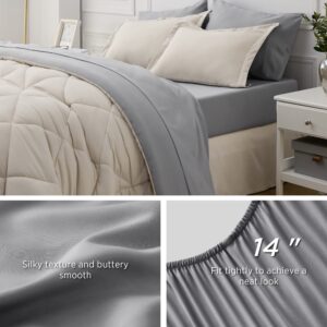 Bedsure Beige Comforter Set - 7 Pieces Reversible Bed in a Bag with Comforters, Sheets, Pillowcases & Shams, Bedding Sets