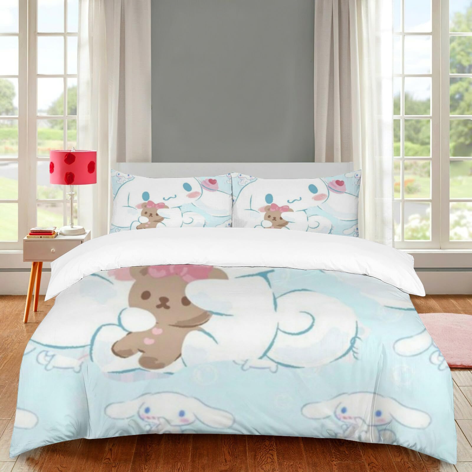 RIDD 3pcs Cinnamoroll Duvet Cover, Twin Bedding Sets, Kawaii Bedding, Anime Comforter Bedspread Quilt Cover, Kawaii Beding Gifts for Teenage Boys Girls, 2 Pillow Sham