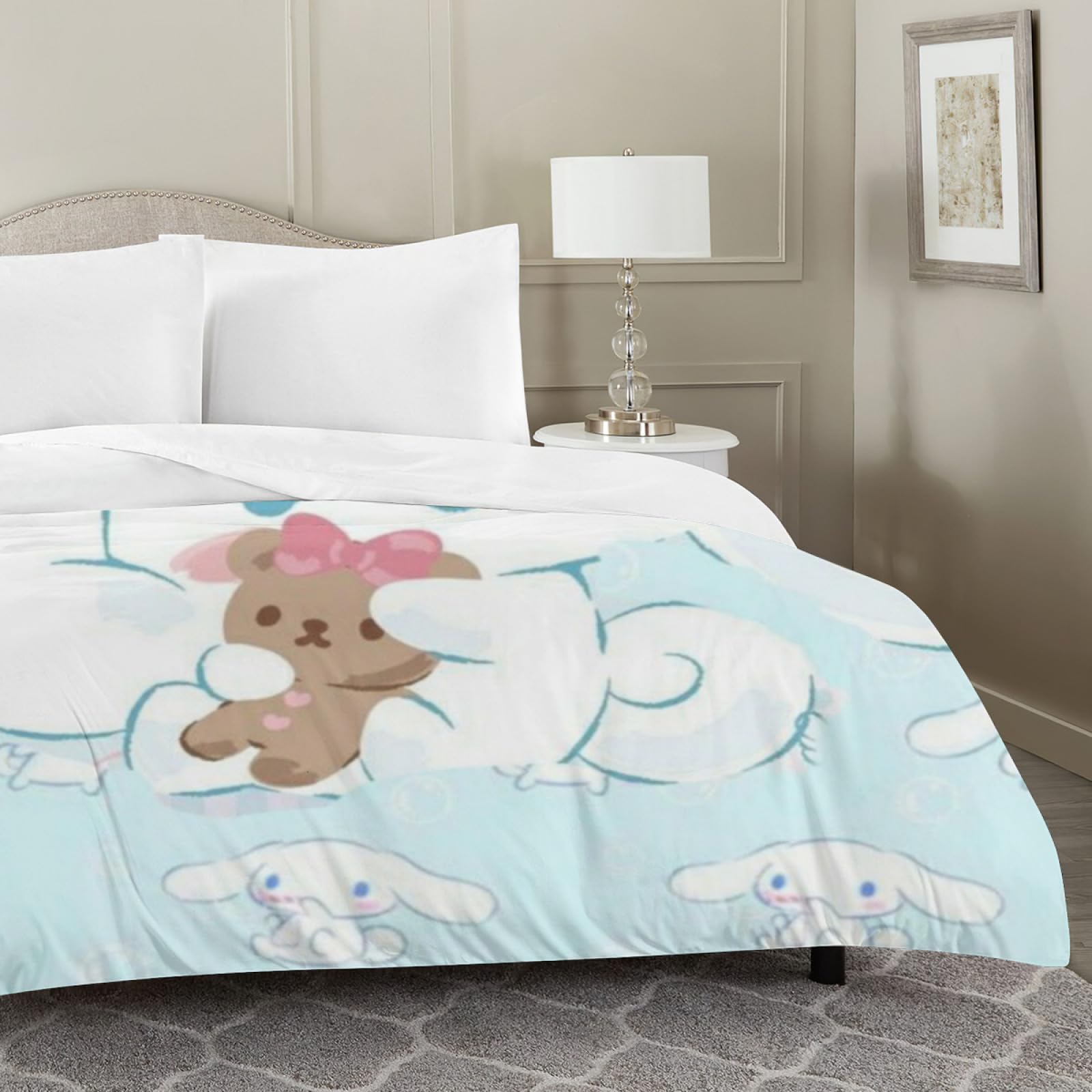 RIDD 3pcs Cinnamoroll Duvet Cover, Twin Bedding Sets, Kawaii Bedding, Anime Comforter Bedspread Quilt Cover, Kawaii Beding Gifts for Teenage Boys Girls, 2 Pillow Sham