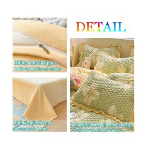 XHCTNN 4Pcs Queen Sheet Set - High Weight Milk Fleece Soft Beding Floral Pattern Quilt Cover Pillowcase for Fall Winter & Spring(I,1.5~1.8m/200 * 230cm)