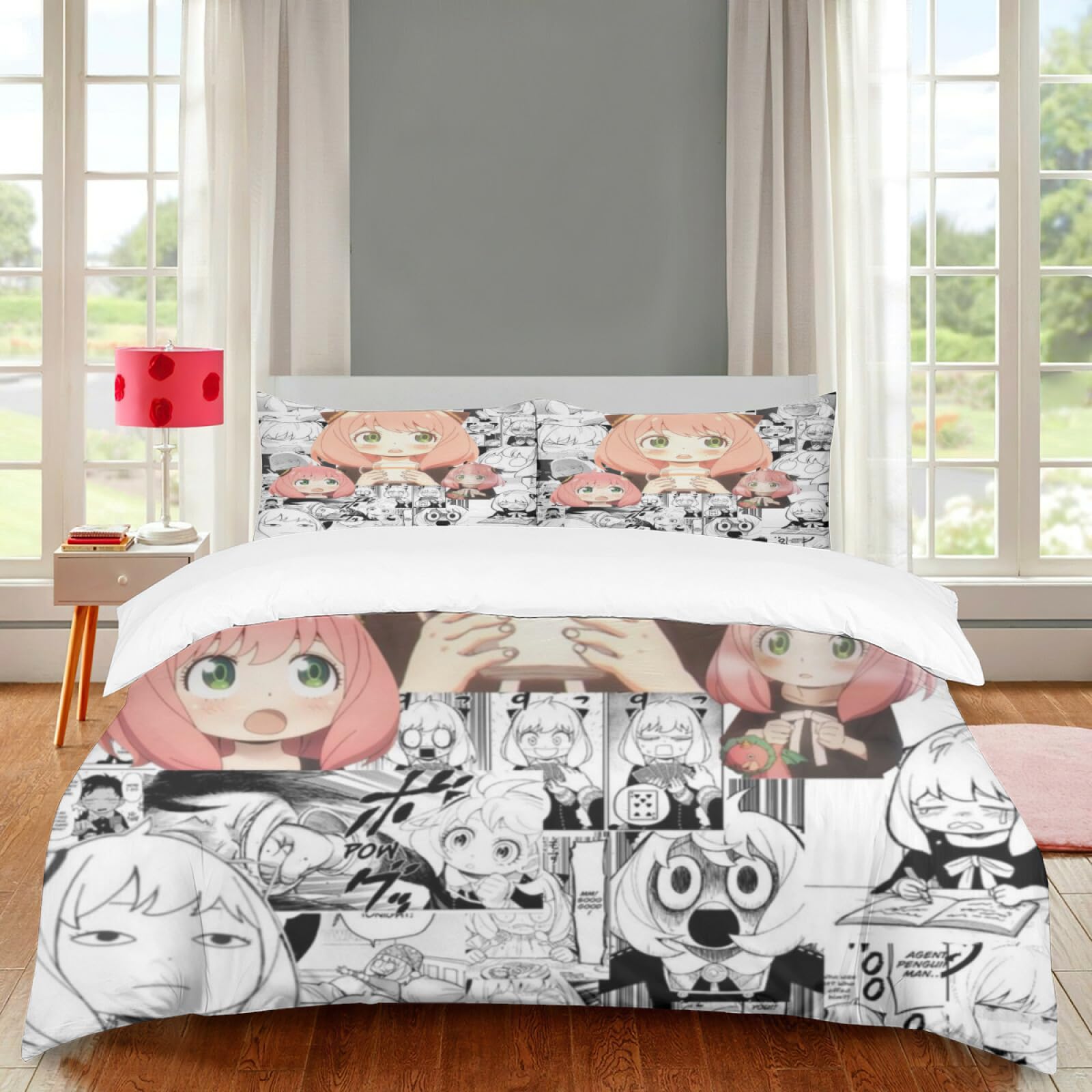 MAPH 3pcs S-PY Cartoon Family Duvet Cover,Twin Bedding Sets,Kawaii Bedding, Anime Comforter Bedspread Quilt Cover,Kawaii Beding Gifts for Teenage Boys Girls,2 Pillow Sham 79x90 Inch(Full)