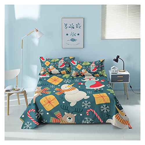 HASMI Bedding Set 3D Printed Christmas Beding Set 3pcs Christmas Theme Soft Polyester Bed Sheet Set with Pillowcase Does Not Include Quilt Cover Full Bed Set (Color : Color 2, Size : 3PCS 243x203cm)