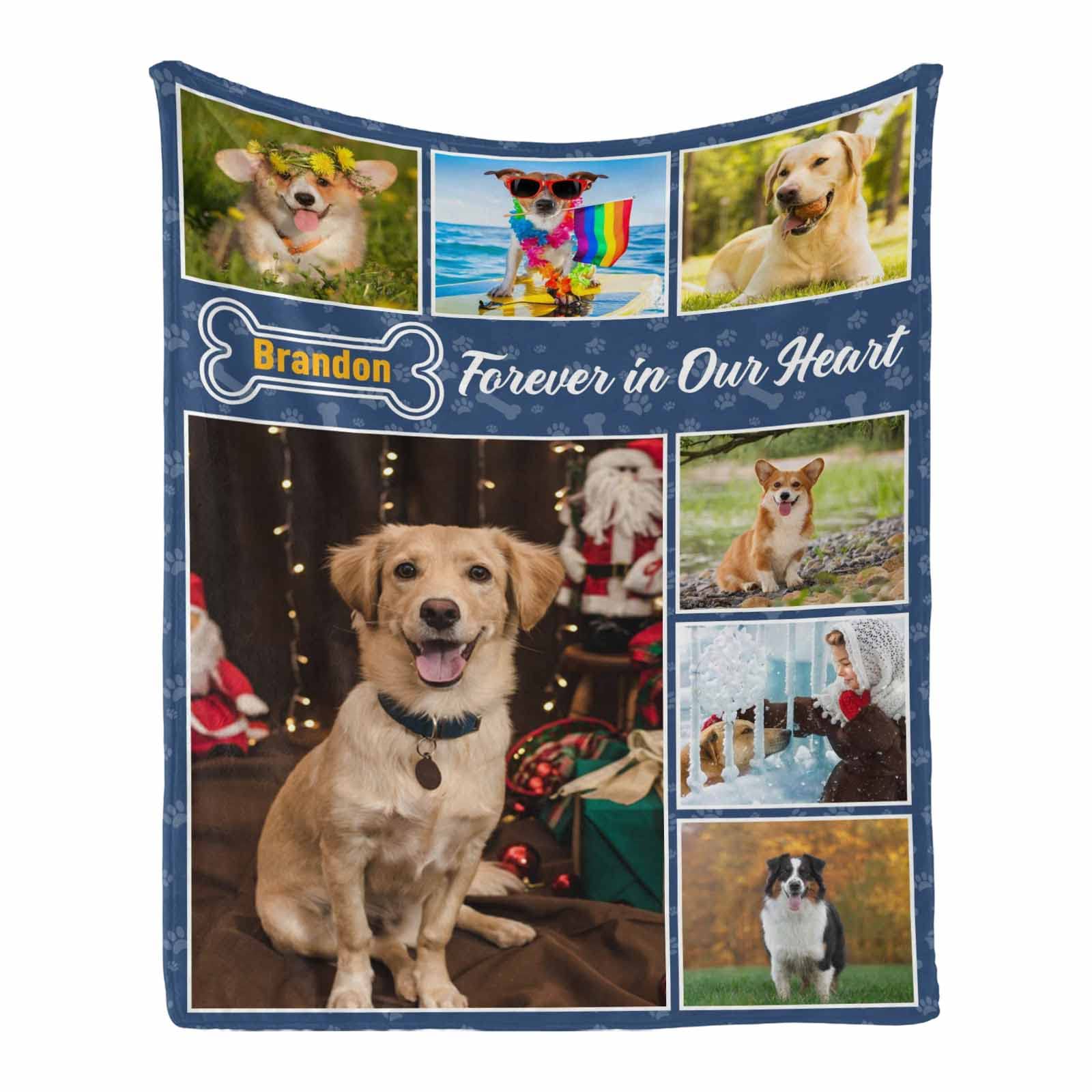 InterestPrint Customized Blankets with Photos Text Personalized Picture Blanket for Dog Gifts for Birthday Family Pet Custom Photo Blanket 7 Collage Throw Blanket for Beding Sofa Travel 60x80 Inch