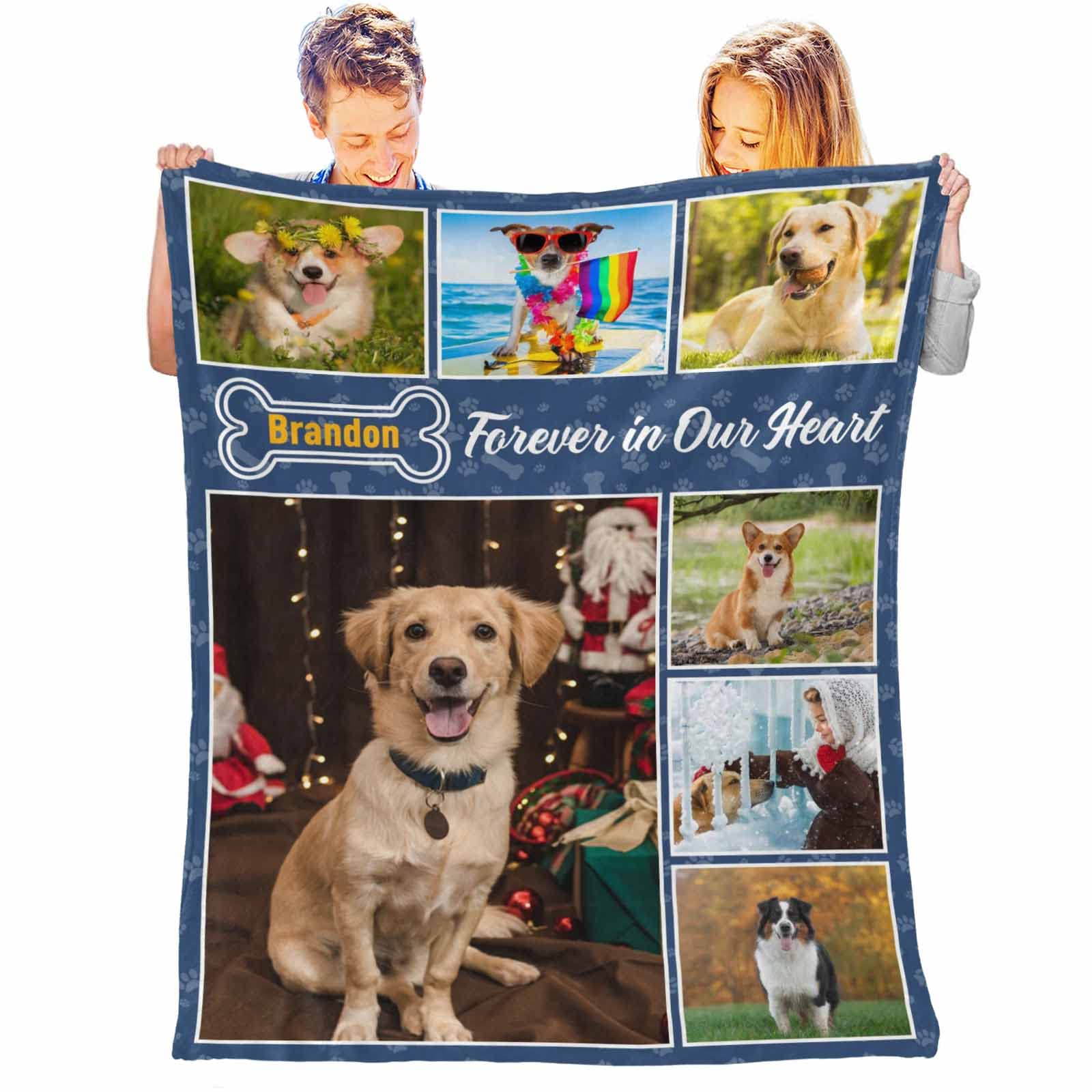 InterestPrint Customized Blankets with Photos Text Personalized Picture Blanket for Dog Gifts for Birthday Family Pet Custom Photo Blanket 7 Collage Throw Blanket for Beding Sofa Travel 60x80 Inch