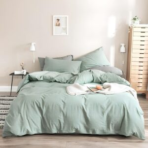 indacorify sage green cotton duvet cover washed 100% cotton bedding donna cover queen twin king euro and custom size duvet cover 3 paece beding set (twin 68x90)