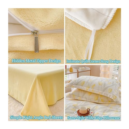 XHCTNN Milk Fleece Sheets King Size - 4Pcs Extra Soft Warm Carved Flower Plush Beding | 1 Sheet | 1 Quilt Cover | 2 Pillowcase(I,2.0m/220 * 240cm)