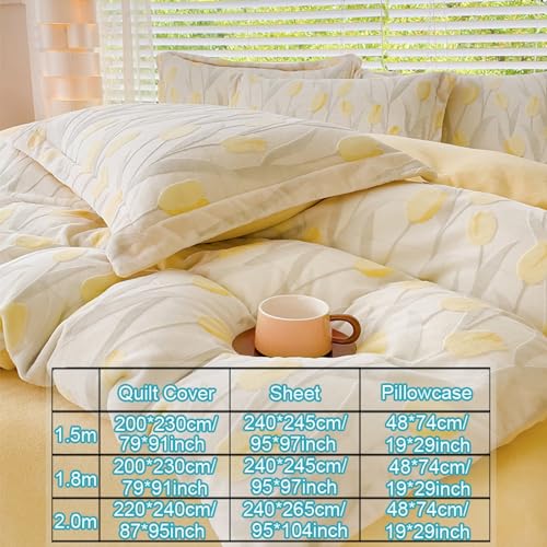 XHCTNN Milk Fleece Sheets King Size - 4Pcs Extra Soft Warm Carved Flower Plush Beding | 1 Sheet | 1 Quilt Cover | 2 Pillowcase(I,2.0m/220 * 240cm)