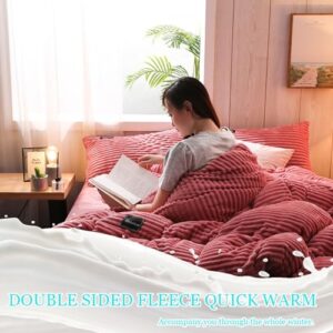 XHCTNN Milk Fleece Sheets King Size - Extra Soft Warm Double Sided Fleece Quilt Cover Pillowcase Beding | 1 Sheet | 1 Quilt Cover | 2 Pillowcase(B,1.5m/180 * 220cm)