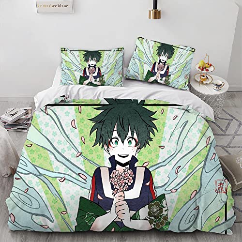 AKARDO Hero School Anime One for All Izuku Duvet Covers, Soft Microfiber Washed Duvet Cover Set 3 Pieces with Zipper Closure,Beding Set (08,King (104"x90"))