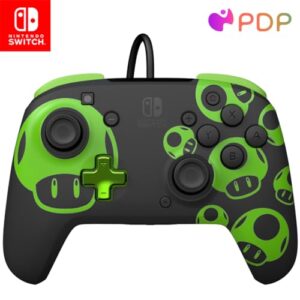 pdp rematch enhanced wired power nintendo switch pro controller, officially licensed switch lite/oled compatible gamepad, customizable programmable buttons, super mario 1-up mushroom, glow in the dark