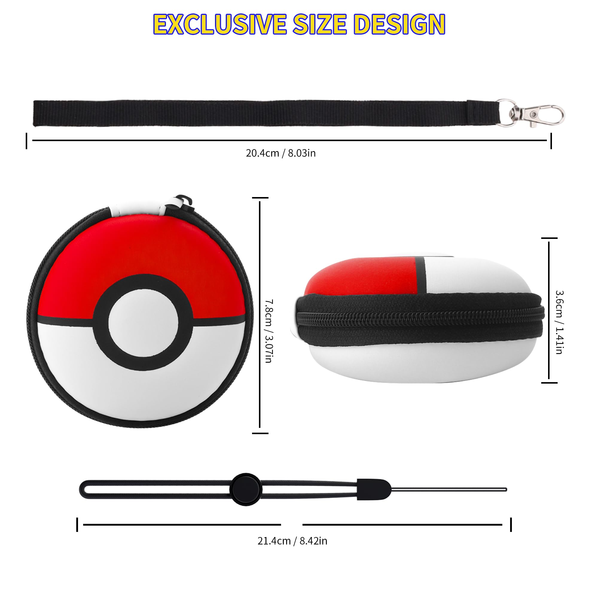 HYPERCASE Carrying Case for Pokémon GO Plus + 2023 , with PC Protective Cover for Pokemon GO Plus, One Carry Case Hand Strap and Clear Hard Shell Wrist Strap（Red and white）