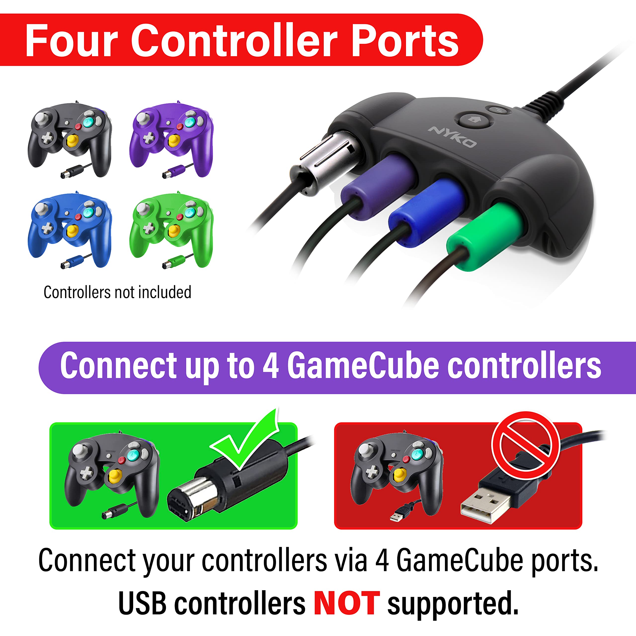 Nyko Retro Controller Hub Plus - Gamecube Controller Adapter for Nintendo Switch, Connect up to 4 Controllers with Turbo and Home Button, Compatible with Super Smash Bros