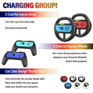 Deruitu Switch Accessories Bundle Compatible with Nintendo Switch, Kit with Carrying Case, Screen Protector, Compact Playstand, Game Case, Joystick Cap, Charging Dock,Steering Wheel, (18 in 1)