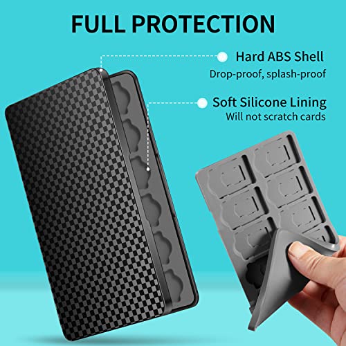 Switch Game Case Holder with 24 Cartridge Slots and 24 Micro SD Card Storage, Slim Portable Game Organizer Traveler Gift Accessories with Magnetic Closure, Protective Hard Shell and Soft Lining